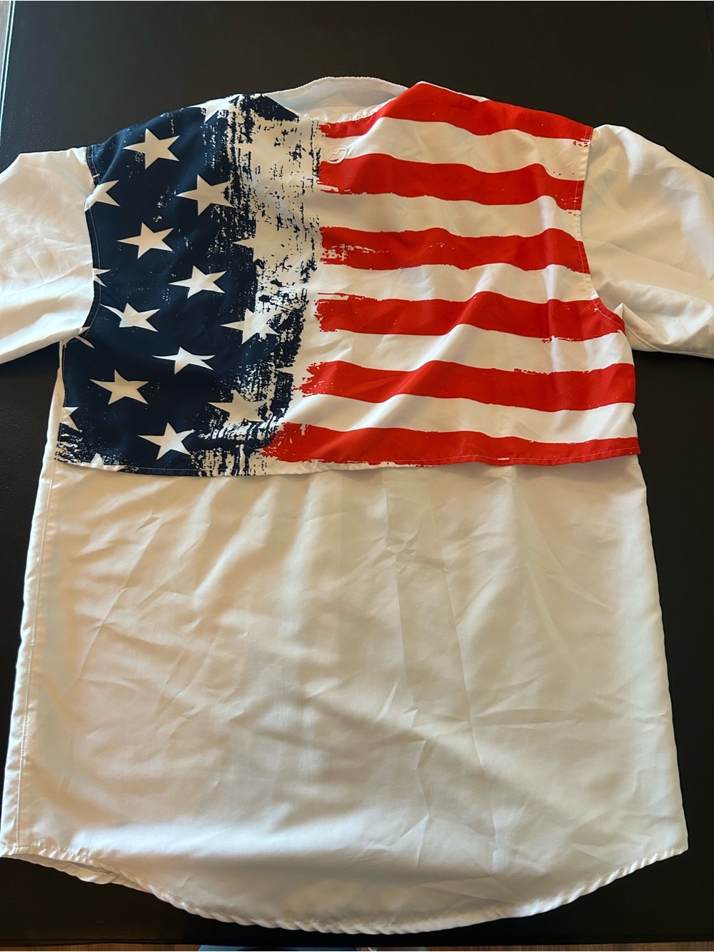 Magellan Outdoors White Button-Down Shirt with American Flag Back
